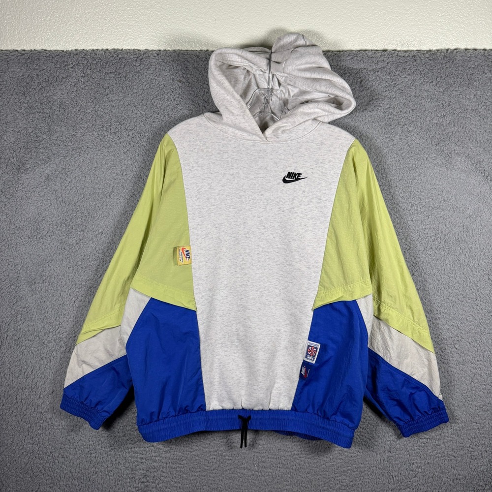 Nike Sportswear Reissue Walliwaw Hoodie Grey Blue Green Colorblock Womens Small